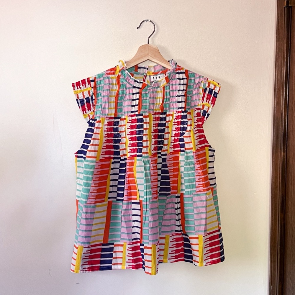 THML Rainbow Cotton Lightweight Smocked Top Made in India